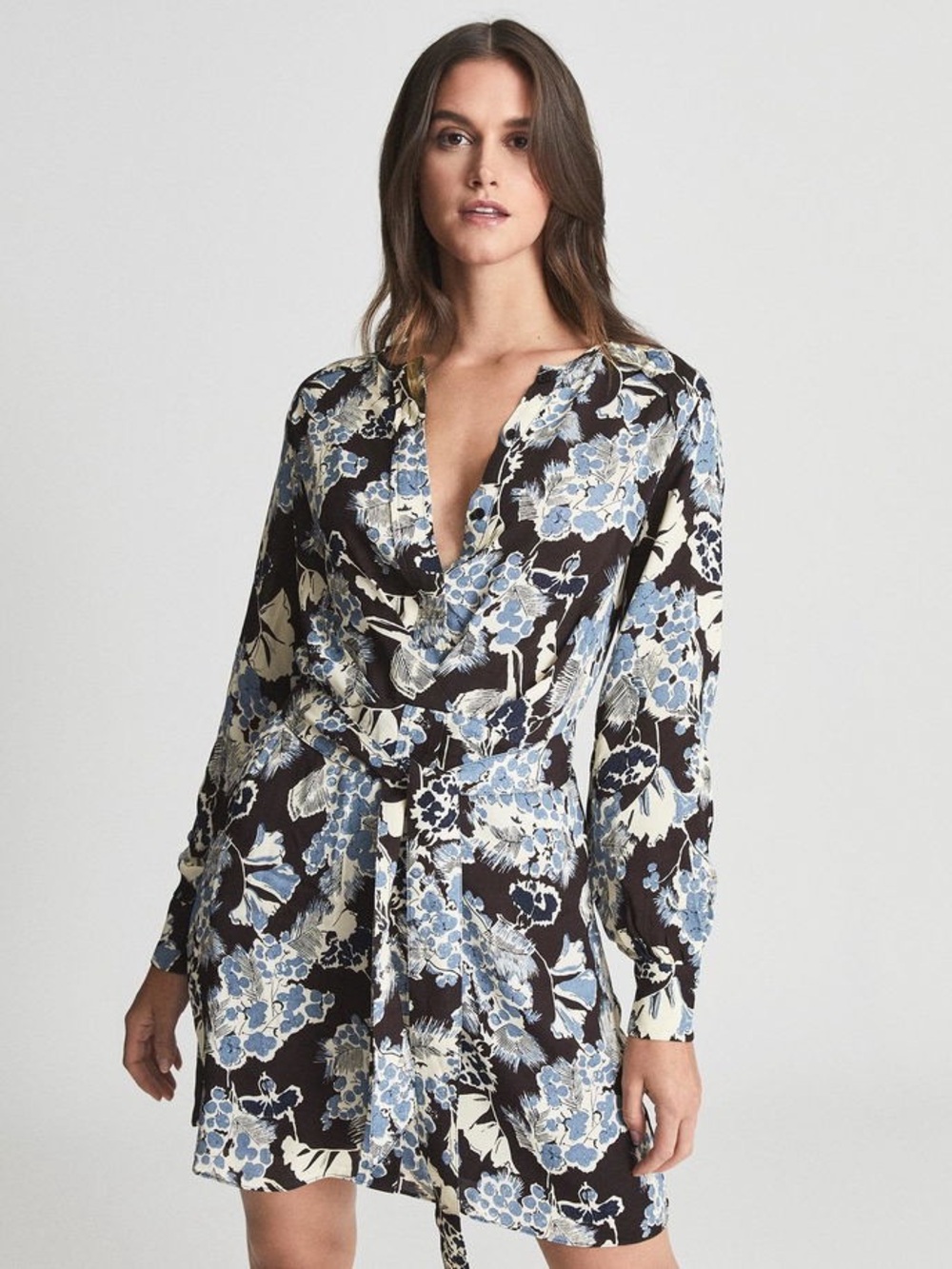 NWT Reiss Abbie Floral Printed Mini Dress Size 10 Blue White Quiet Luxury Party